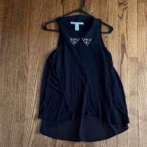 Black Sleeveless Top with Embellished Collar